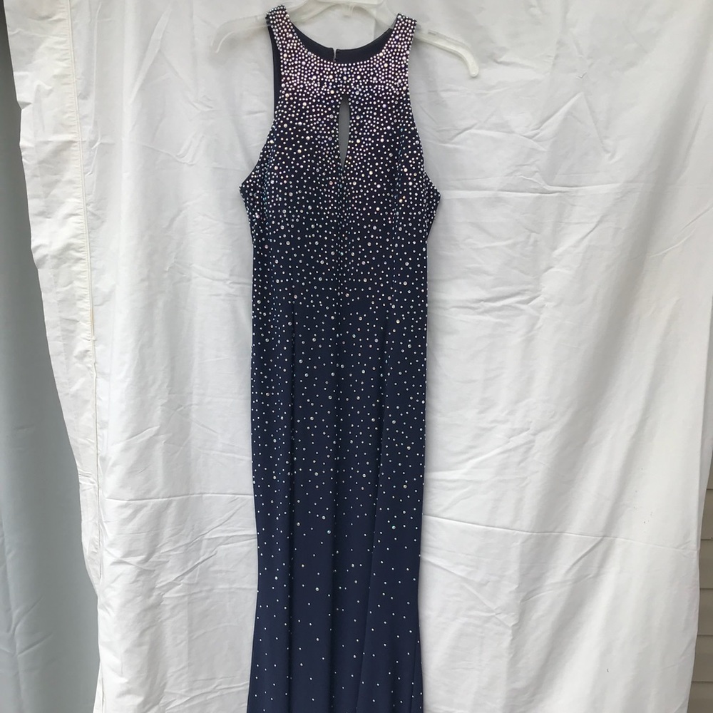 Navy Blue Sequined Prom Dress